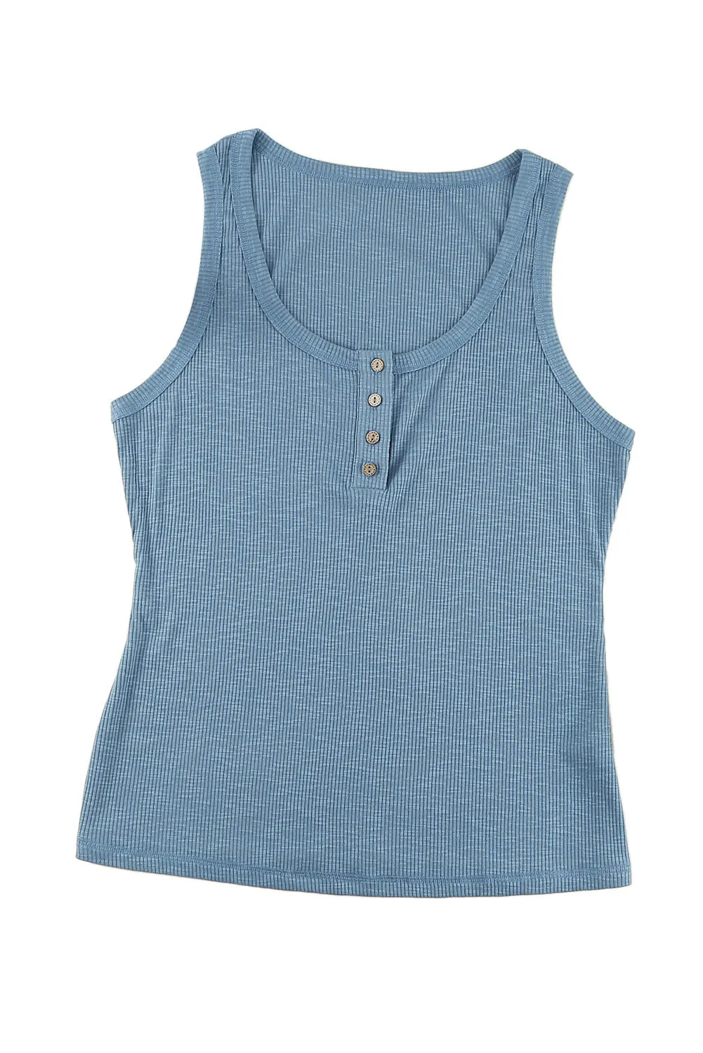Sheer Buttons Ribbed U Neck Plus Size Tank Top
