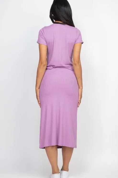 Short Sleeve Ribbed Top & Midi Skirt Set