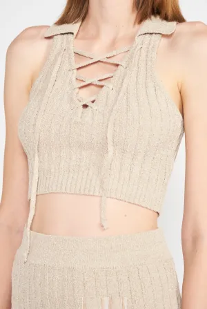 Sleeveless Lace Up Crop Top
