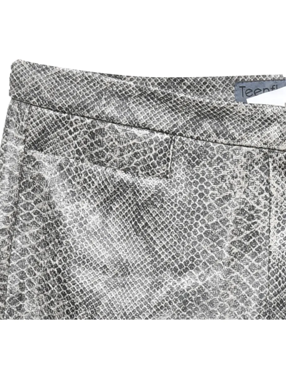 Snakeskin Pattern Grey Y2K Faux Leather Trousers - W30 L32
