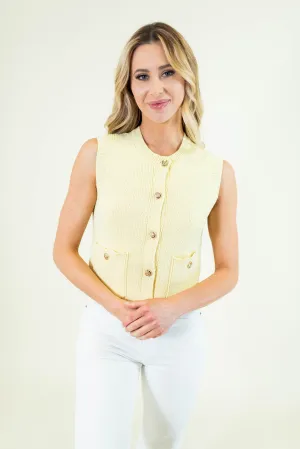 Solid Sleeveless Sweater Knit Top - Lemon
