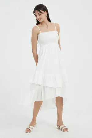 Sophie Smocked Tiered High-Low Midi Dress