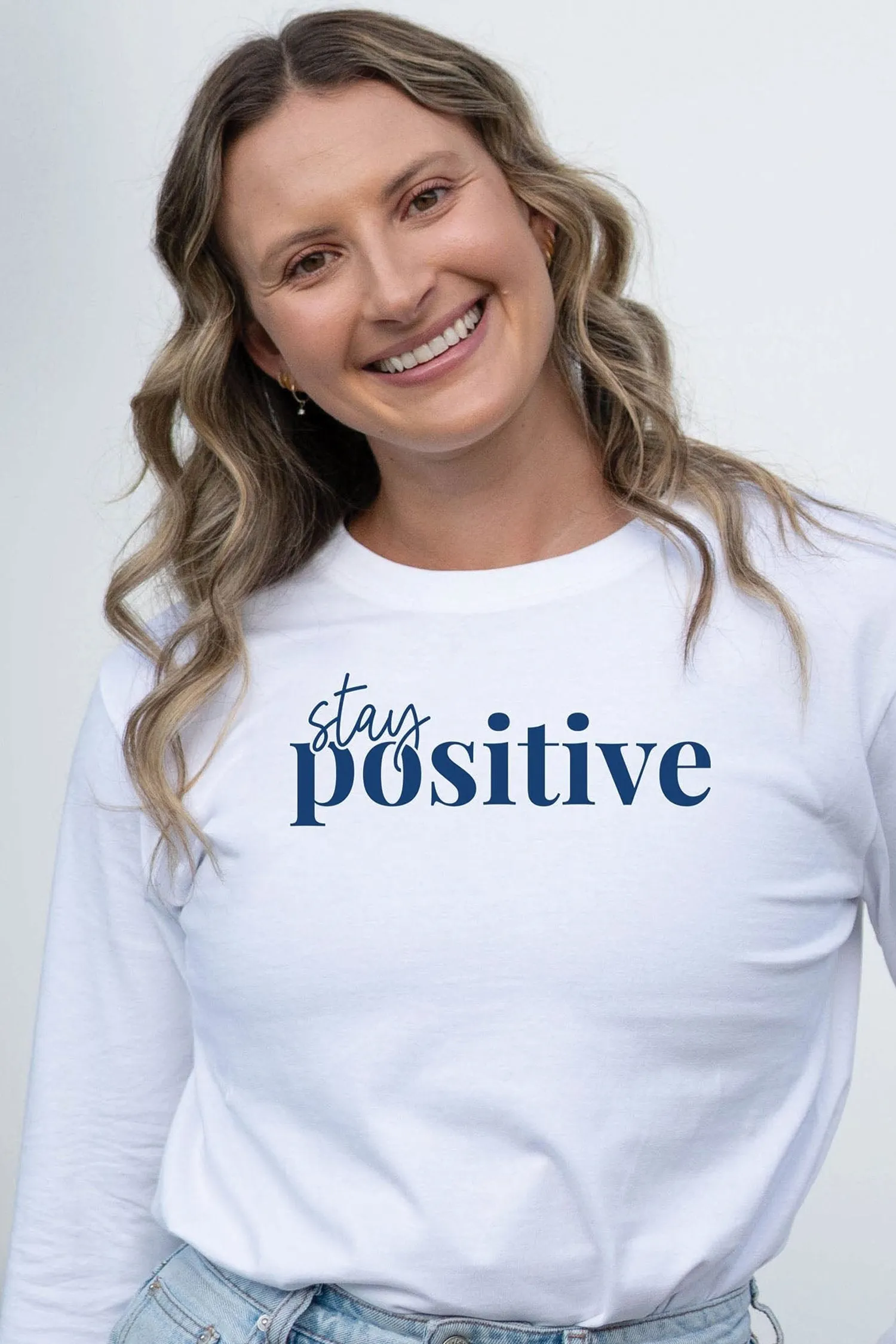 Stay Positive Note Long Sleeve T-Shirt White