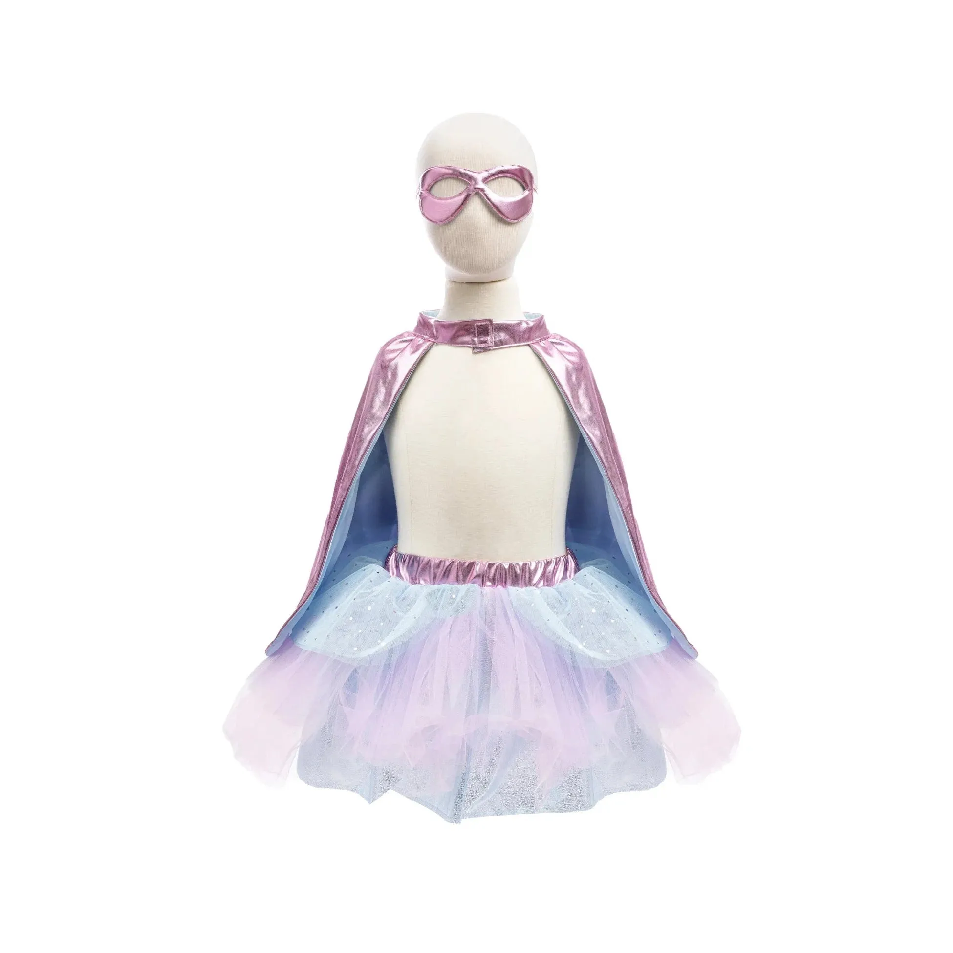 super duper tutu cape mask - metallic pink light blue