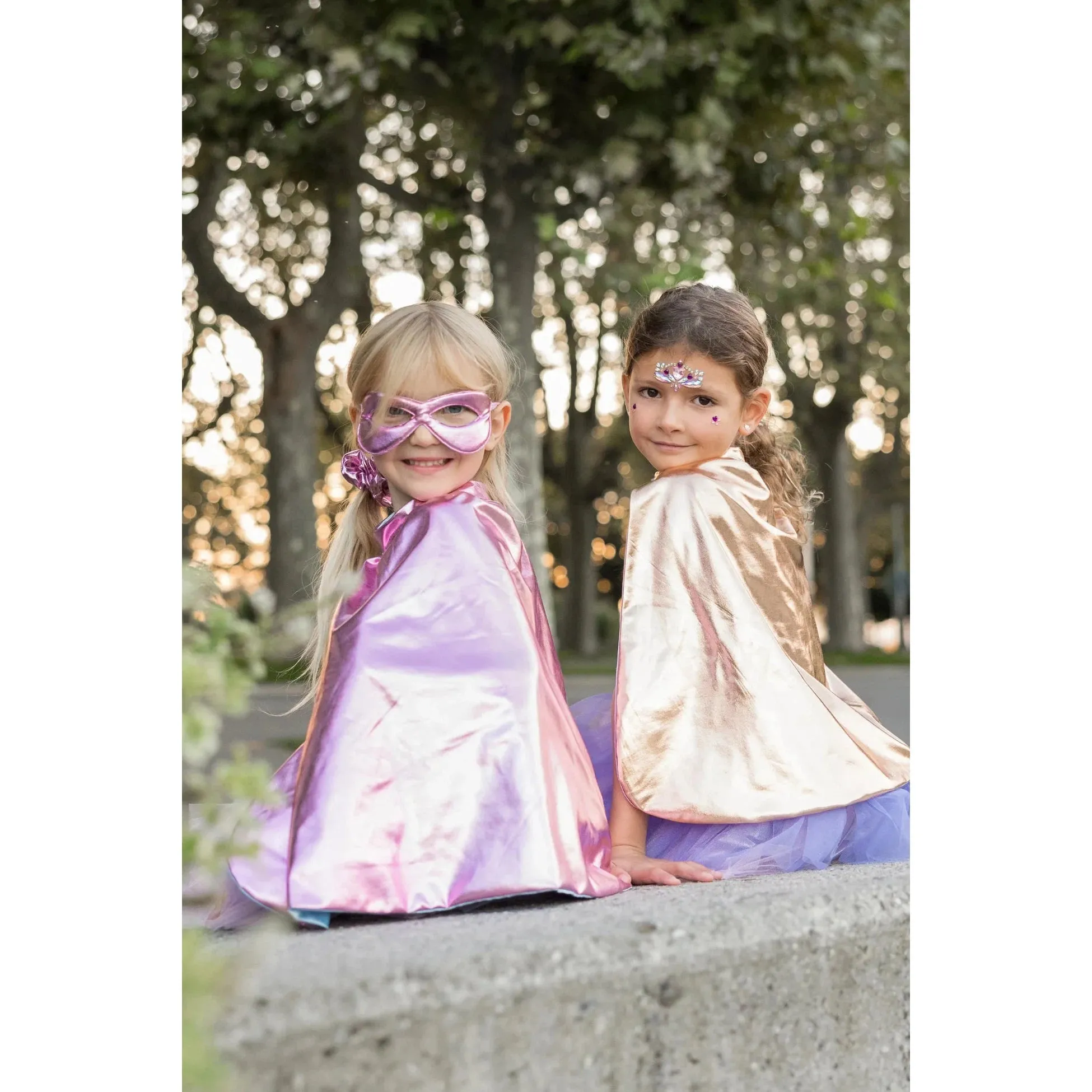 super duper tutu cape mask - metallic pink light blue