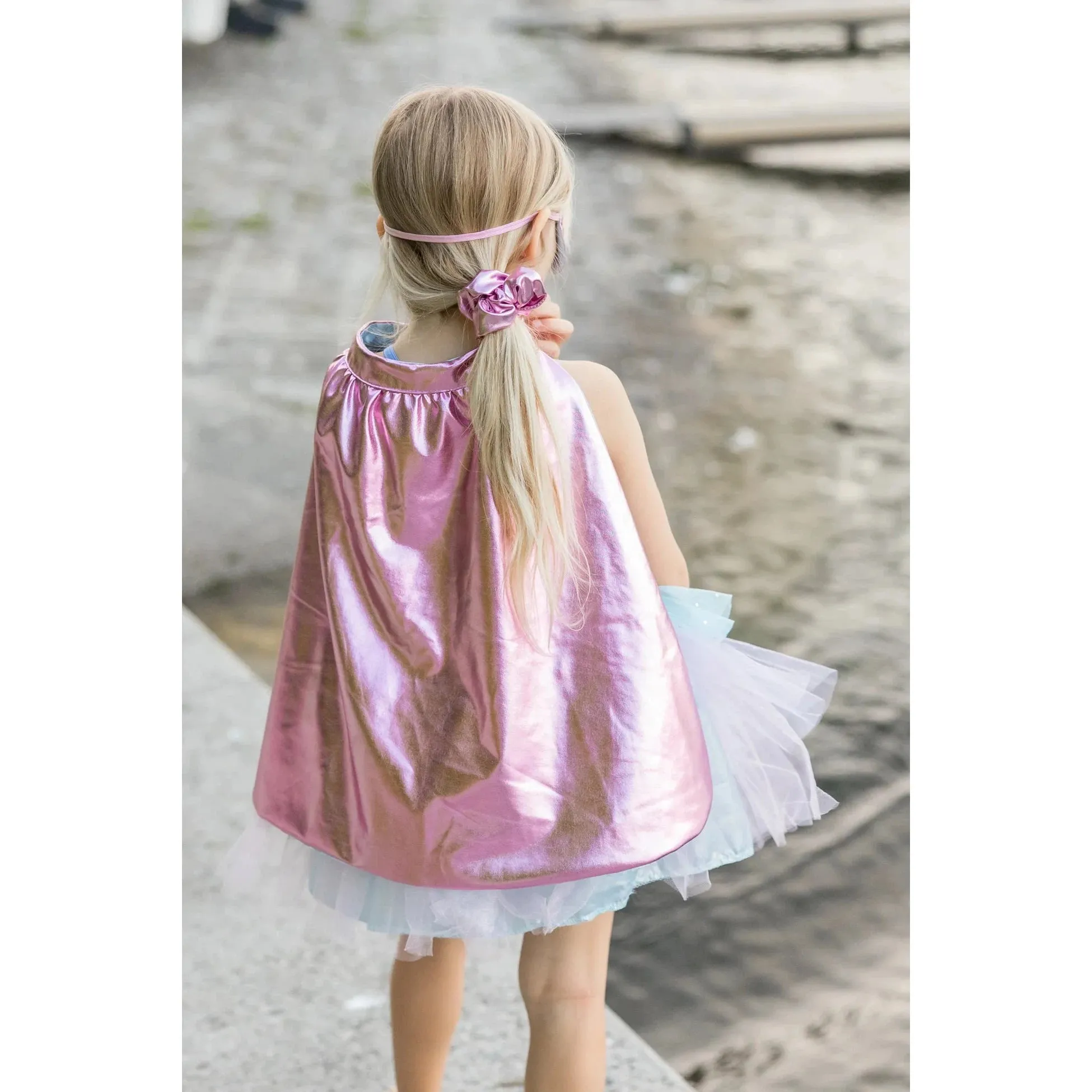 super duper tutu cape mask - metallic pink light blue