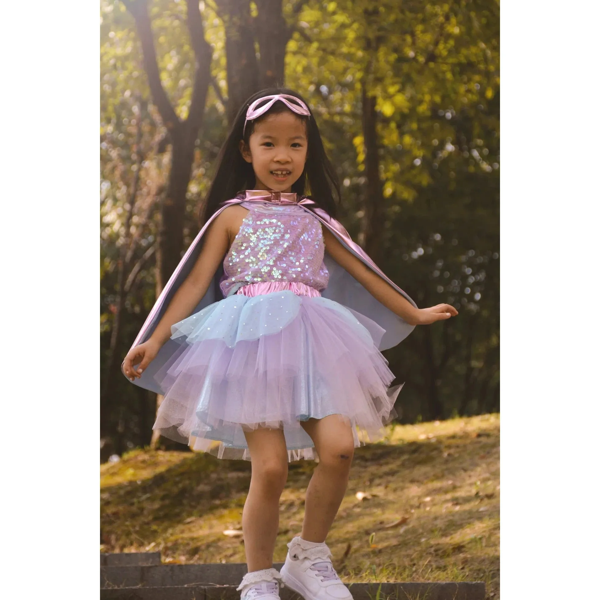 super duper tutu cape mask - metallic pink light blue