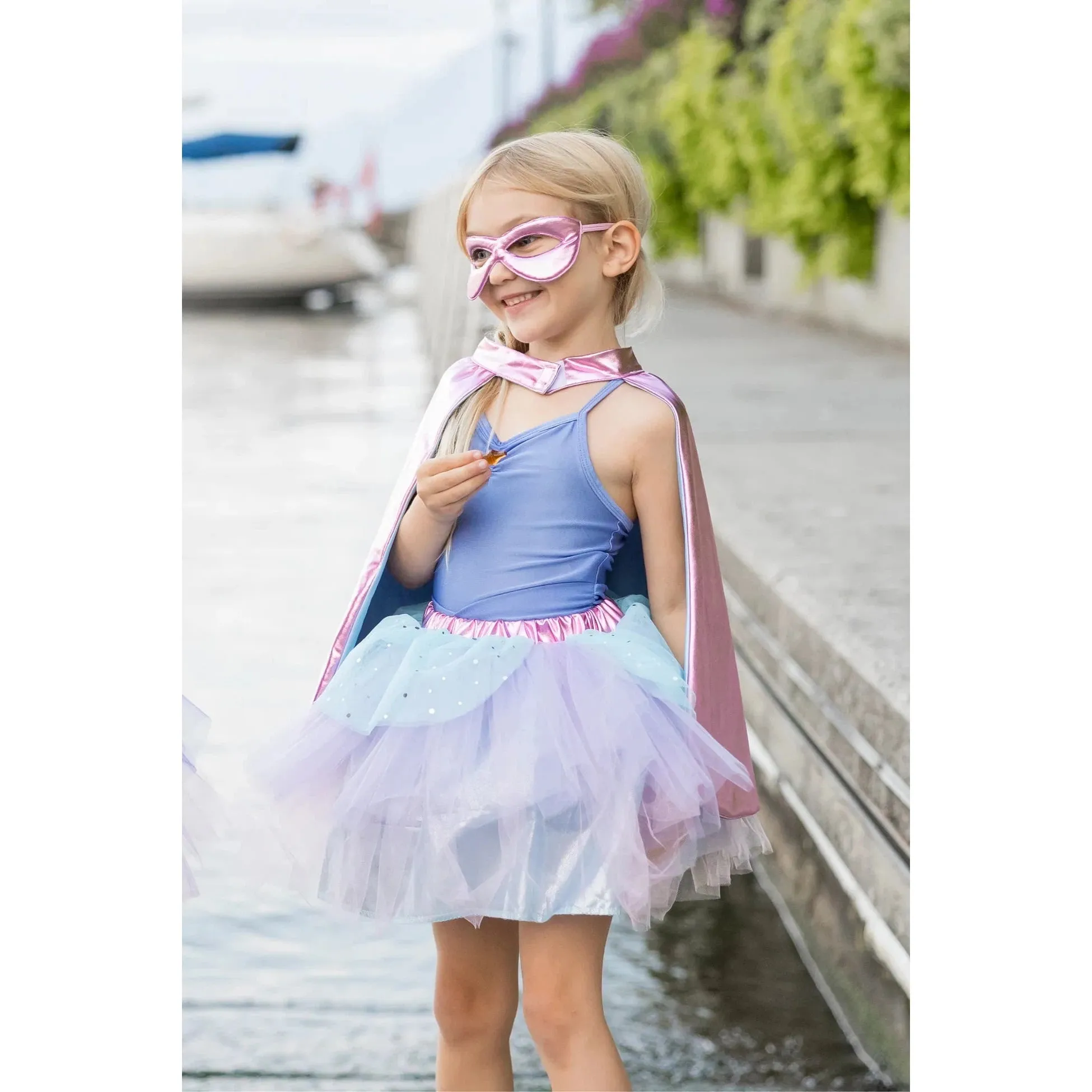 super duper tutu cape mask - metallic pink light blue