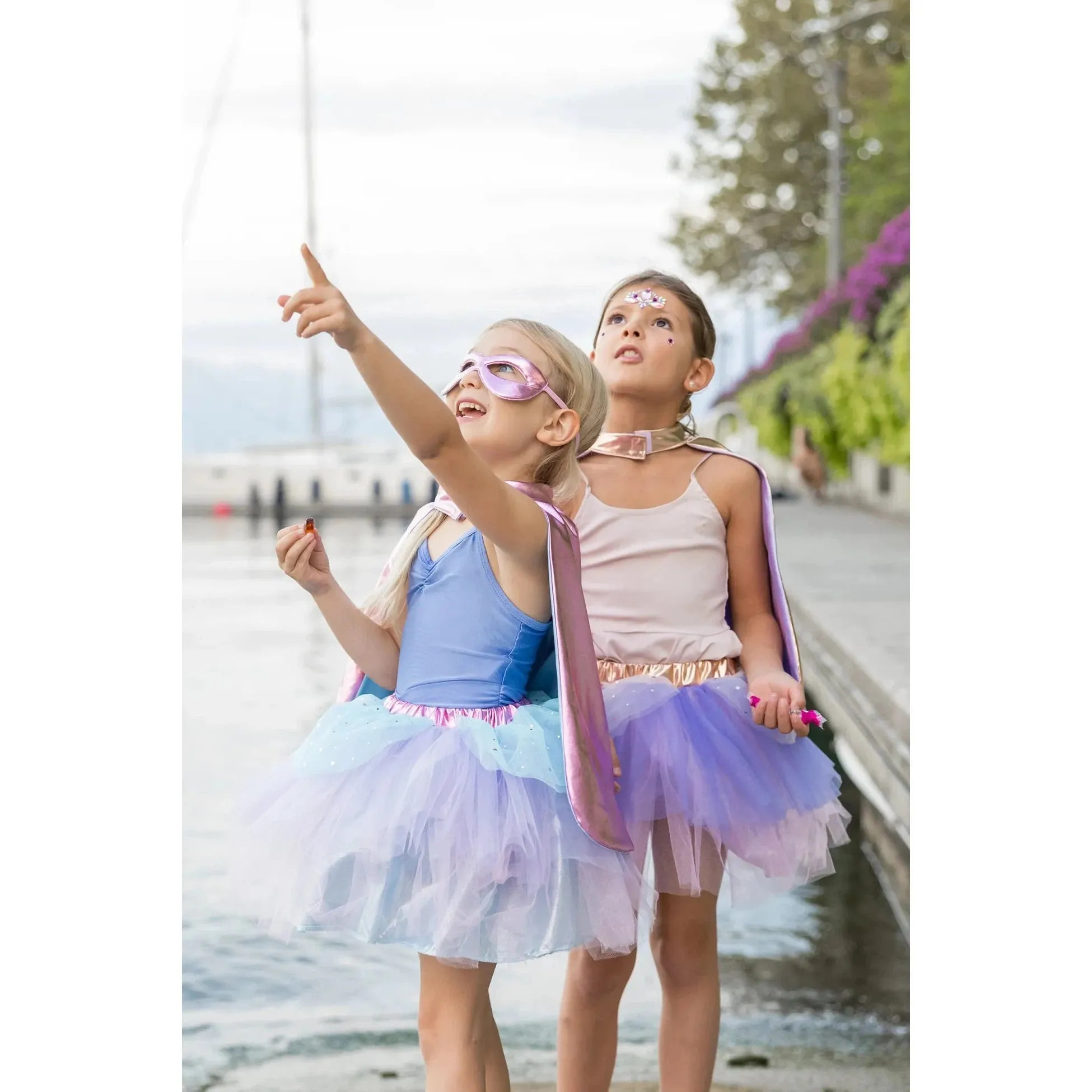 super duper tutu cape mask - metallic pink light blue