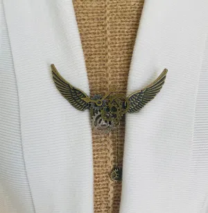 Sweater Clips Steampunk Wings Sweater Clip Scarf Watch Shawl Clasp Cardigan Clip Watch Gears Brooch Cosplay Cloak Fasteners Gifts for Her