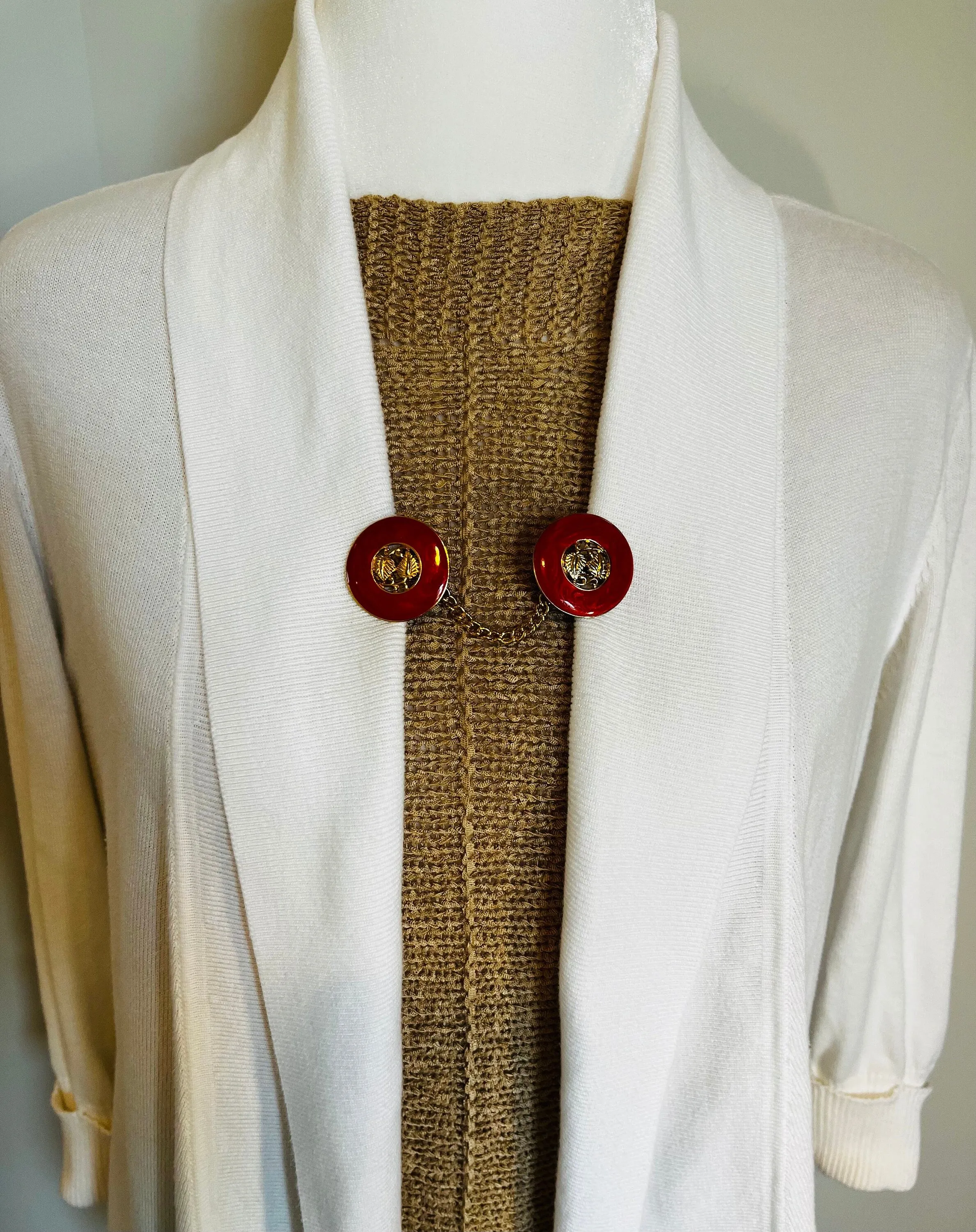 Sweater Clips Vintage Red Leaves Cardigan Clip for Sweater Clasp Cinch Clip Chain Leaf Sweater Clip Jewelry Gift Gifts for Her by Fabulici