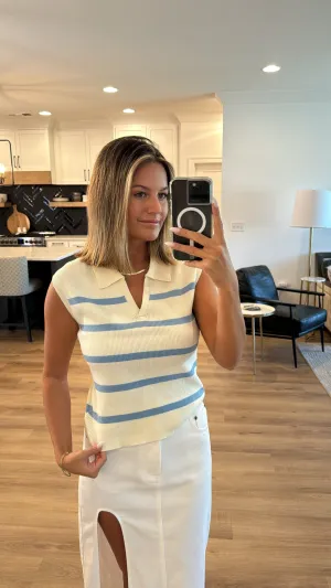 Sweater Top, Baby Blue/Cream
