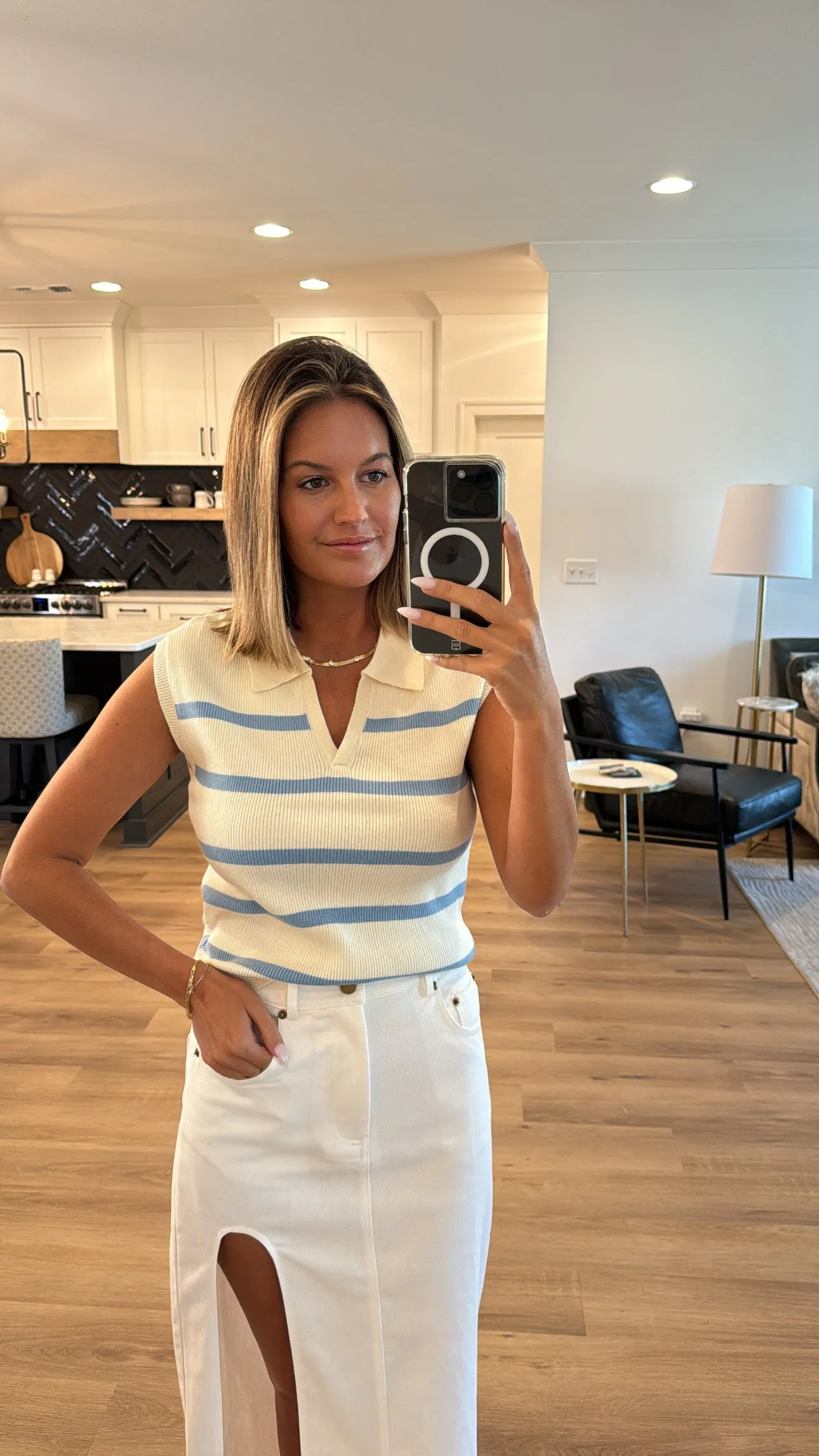Sweater Top, Baby Blue/Cream