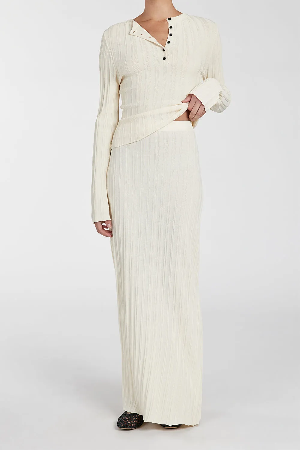 SYLVIA CREAM KNIT MIDI SKIRT