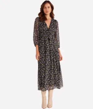 Taylee Long Sleeve Midi Dress Midnight Ditsy