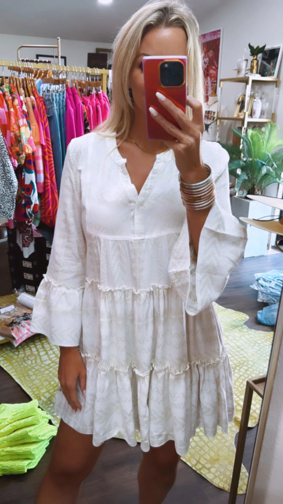 The Clara Dress in Natural/Gold Arrow Print by Elan