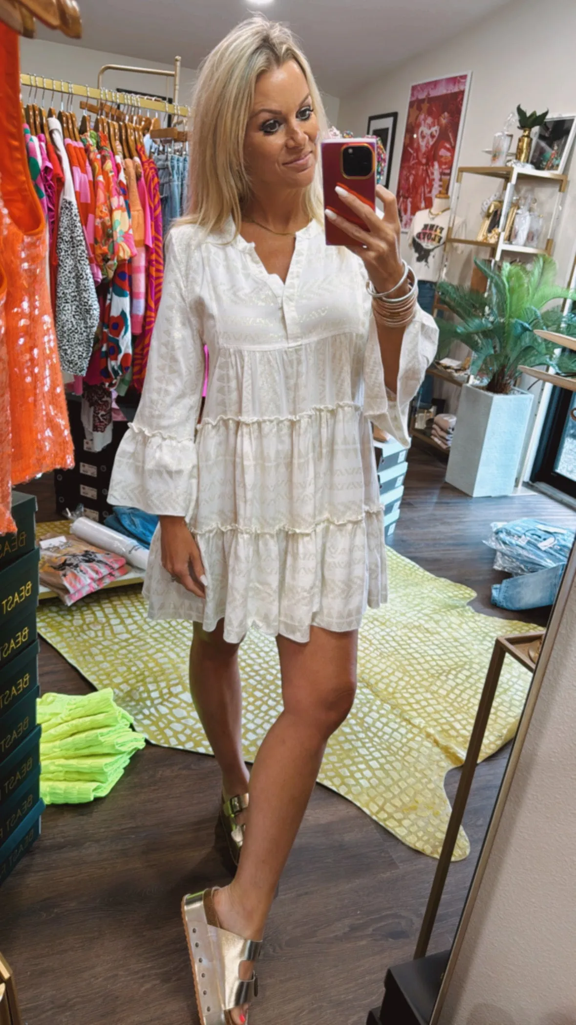 The Clara Dress in Natural/Gold Arrow Print by Elan