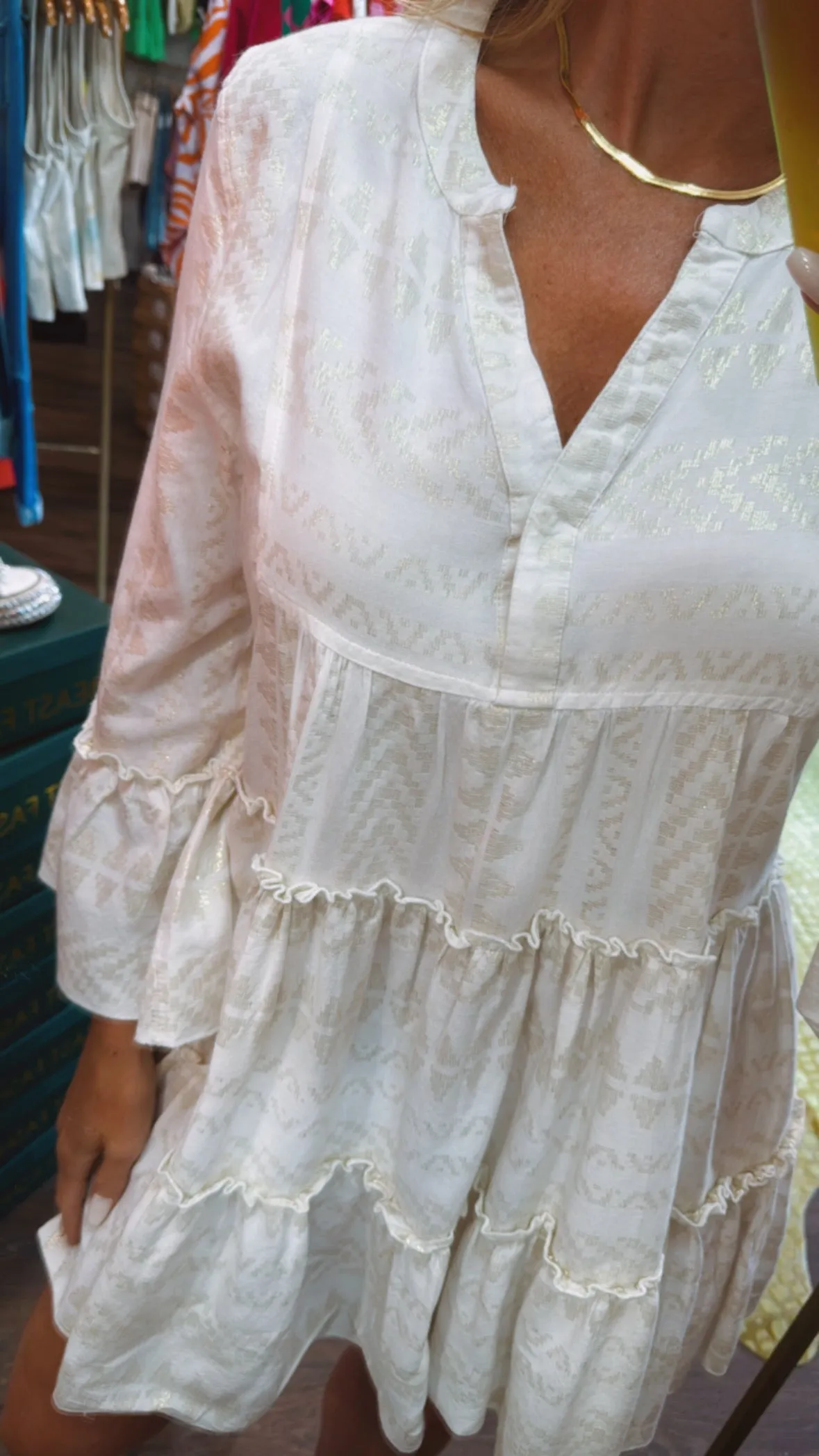 The Clara Dress in Natural/Gold Arrow Print by Elan