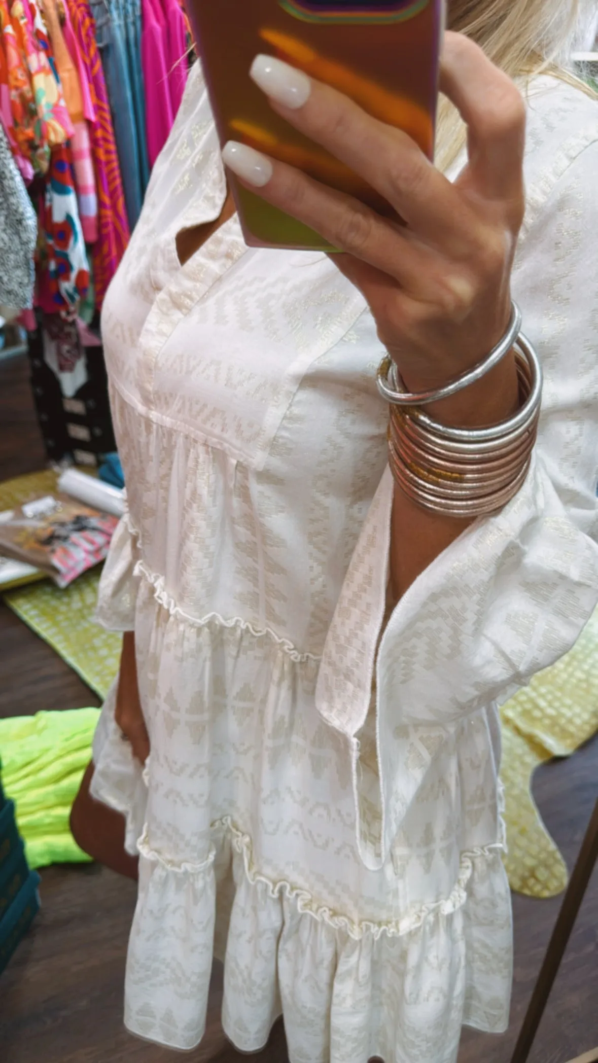 The Clara Dress in Natural/Gold Arrow Print by Elan
