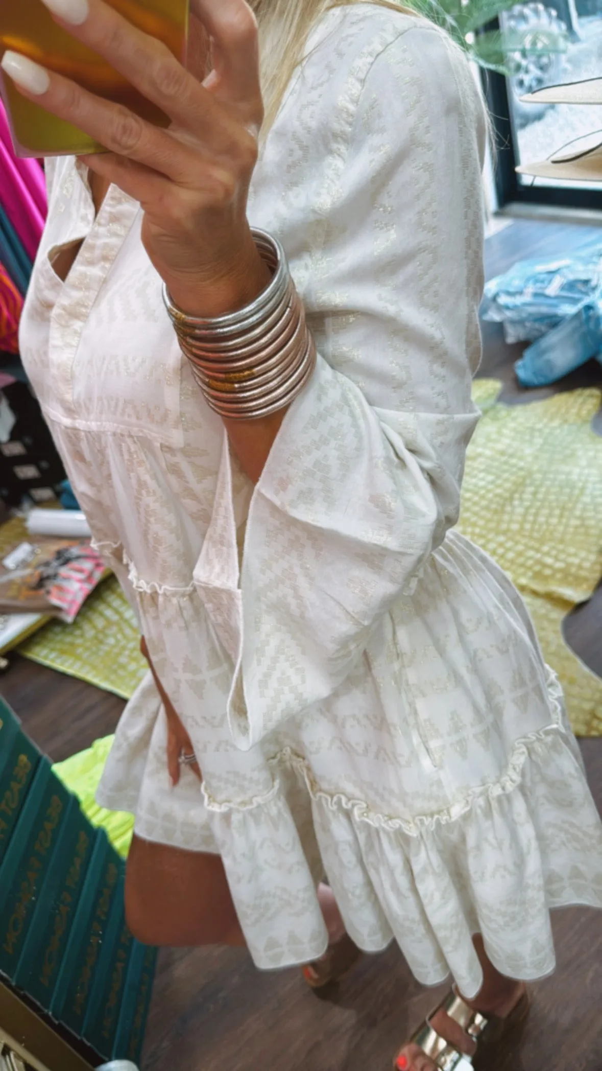 The Clara Dress in Natural/Gold Arrow Print by Elan