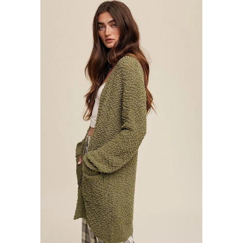 The Popcorn Open Knit Cardigan Sweater in Several Colors