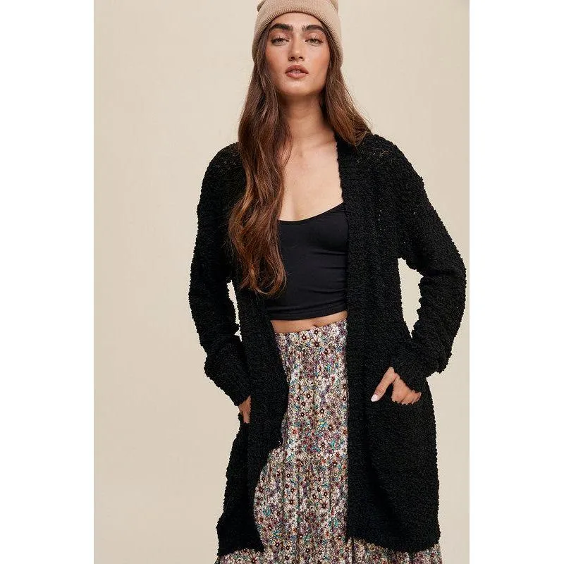 The Popcorn Open Knit Cardigan Sweater in Several Colors