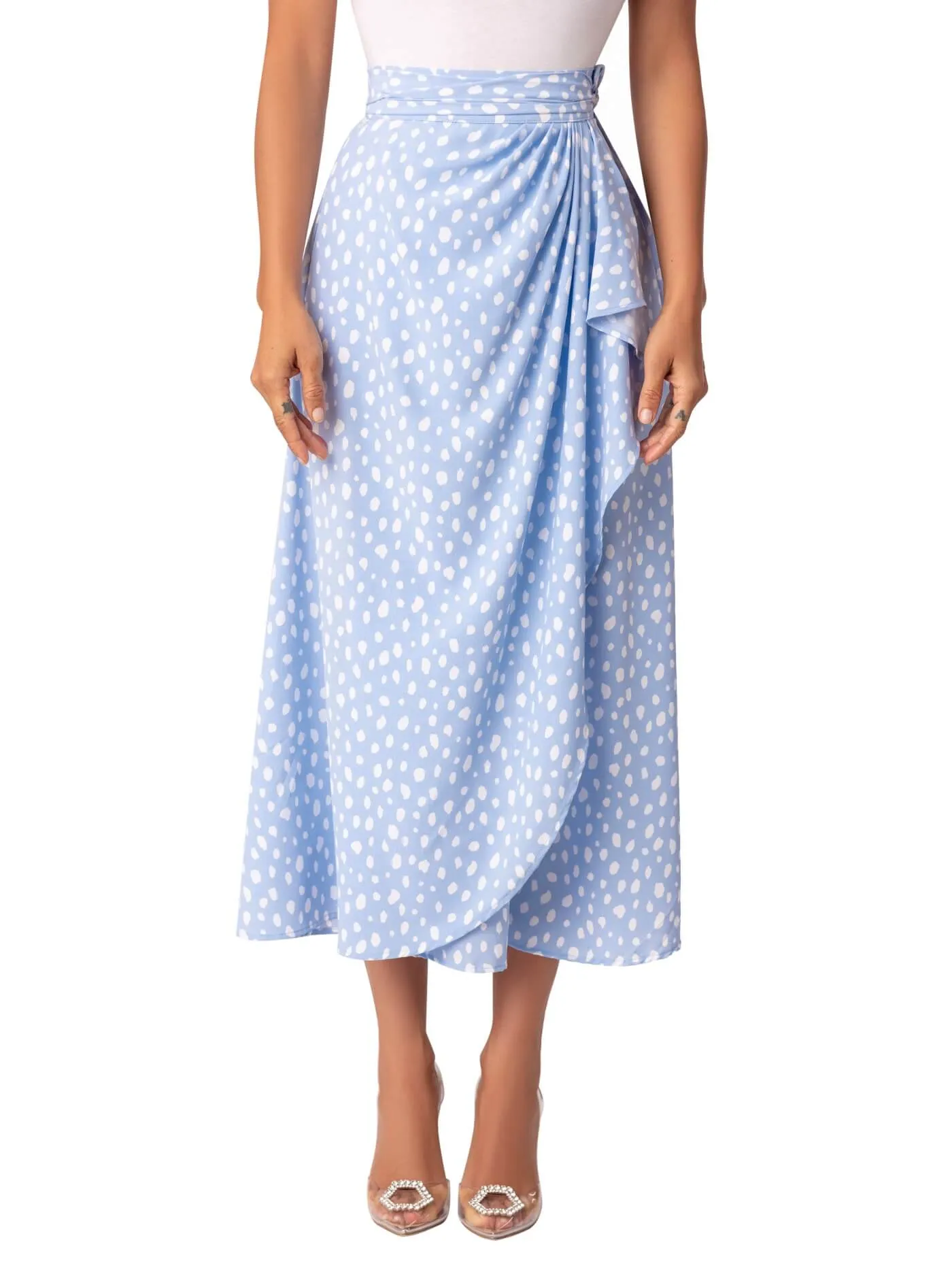 “The Waves” Polka Dot Asymmetric Midi Skirt