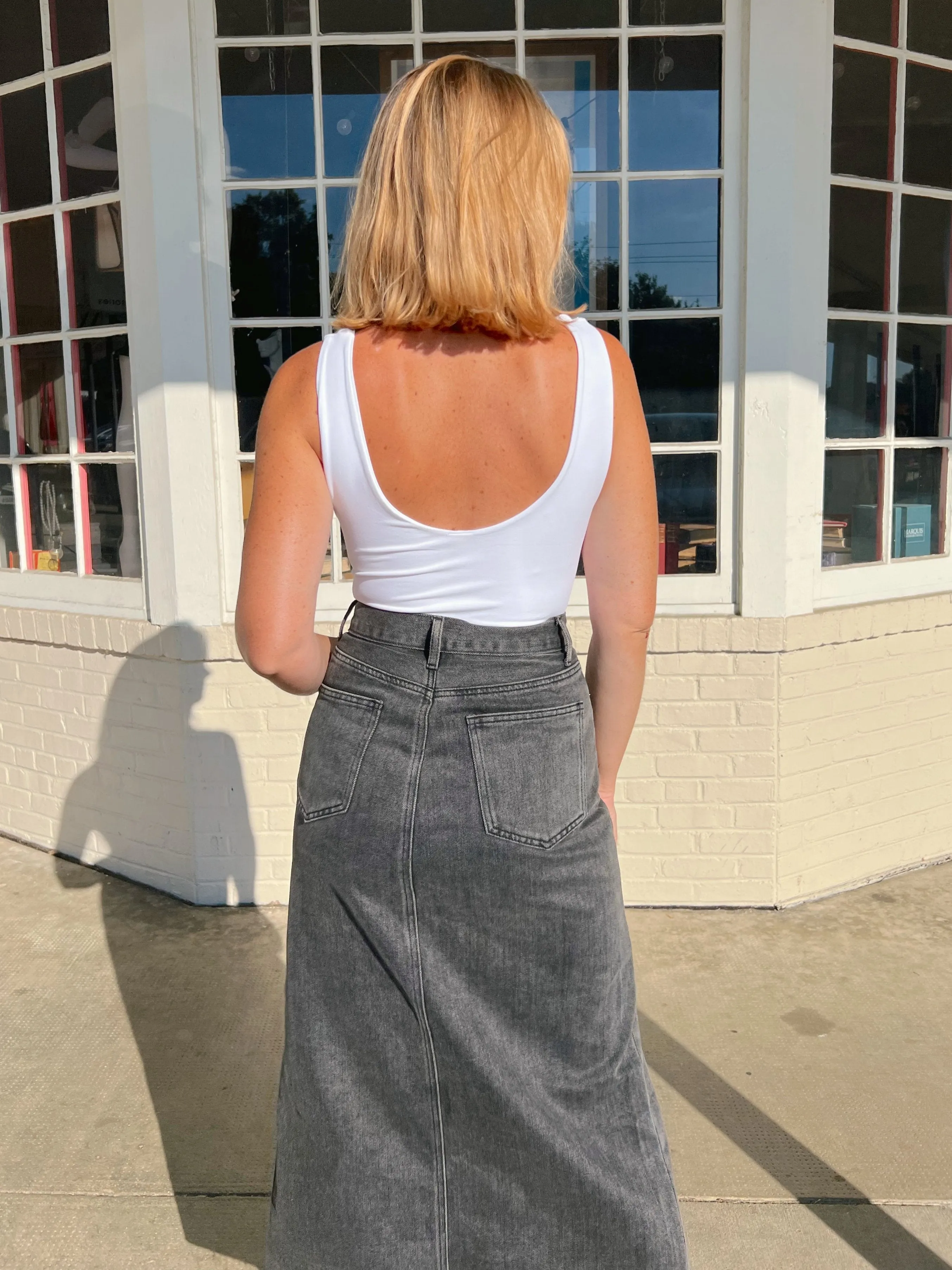 To The Moon Denim Midi Skirt