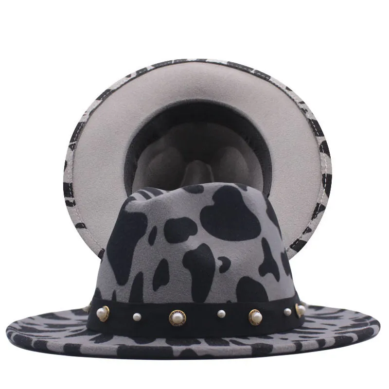 Top Hat Cows Pattern Woolen Hat Female Fedora Fedora Hat Outdoor Travel Hat