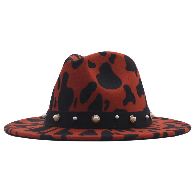 Top Hat Cows Pattern Woolen Hat Female Fedora Fedora Hat Outdoor Travel Hat