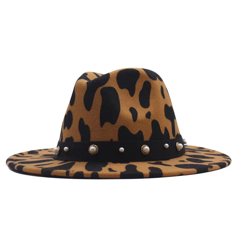Top Hat Cows Pattern Woolen Hat Female Fedora Fedora Hat Outdoor Travel Hat