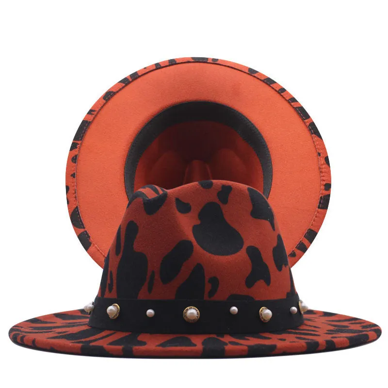 Top Hat Cows Pattern Woolen Hat Female Fedora Fedora Hat Outdoor Travel Hat