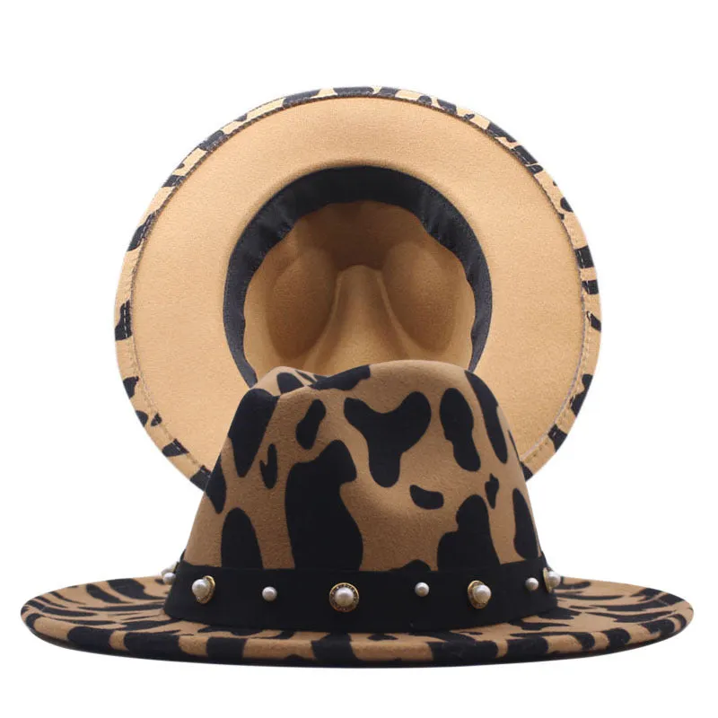 Top Hat Cows Pattern Woolen Hat Female Fedora Fedora Hat Outdoor Travel Hat