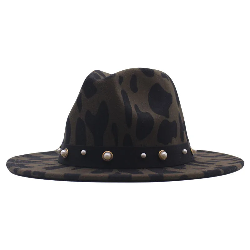 Top Hat Cows Pattern Woolen Hat Female Fedora Fedora Hat Outdoor Travel Hat