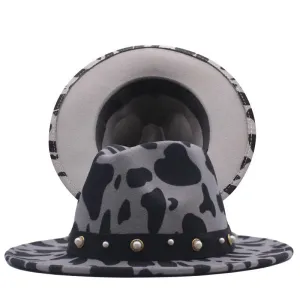 Top Hat Cows Pattern Woolen Hat Female Fedora Fedora Hat Outdoor Travel Hat