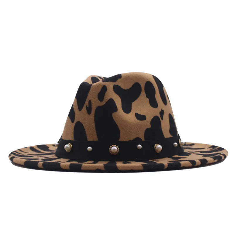 Top Hat Cows Pattern Woolen Hat Female Fedora Fedora Hat Outdoor Travel Hat