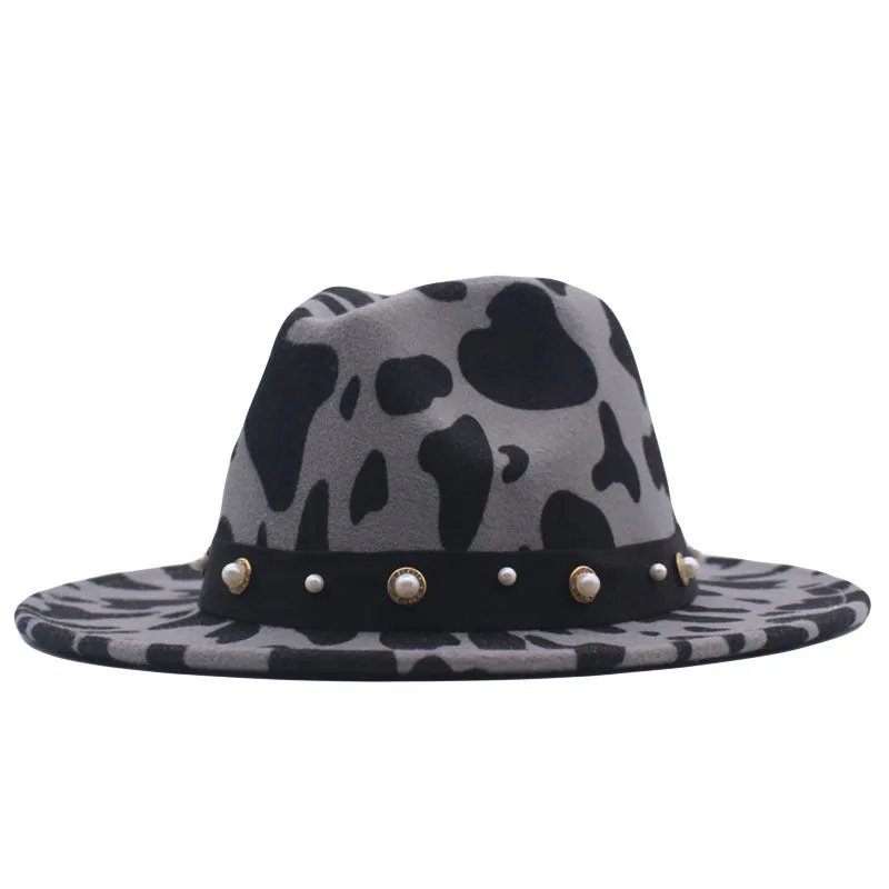 Top Hat Cows Pattern Woolen Hat Female Fedora Fedora Hat Outdoor Travel Hat