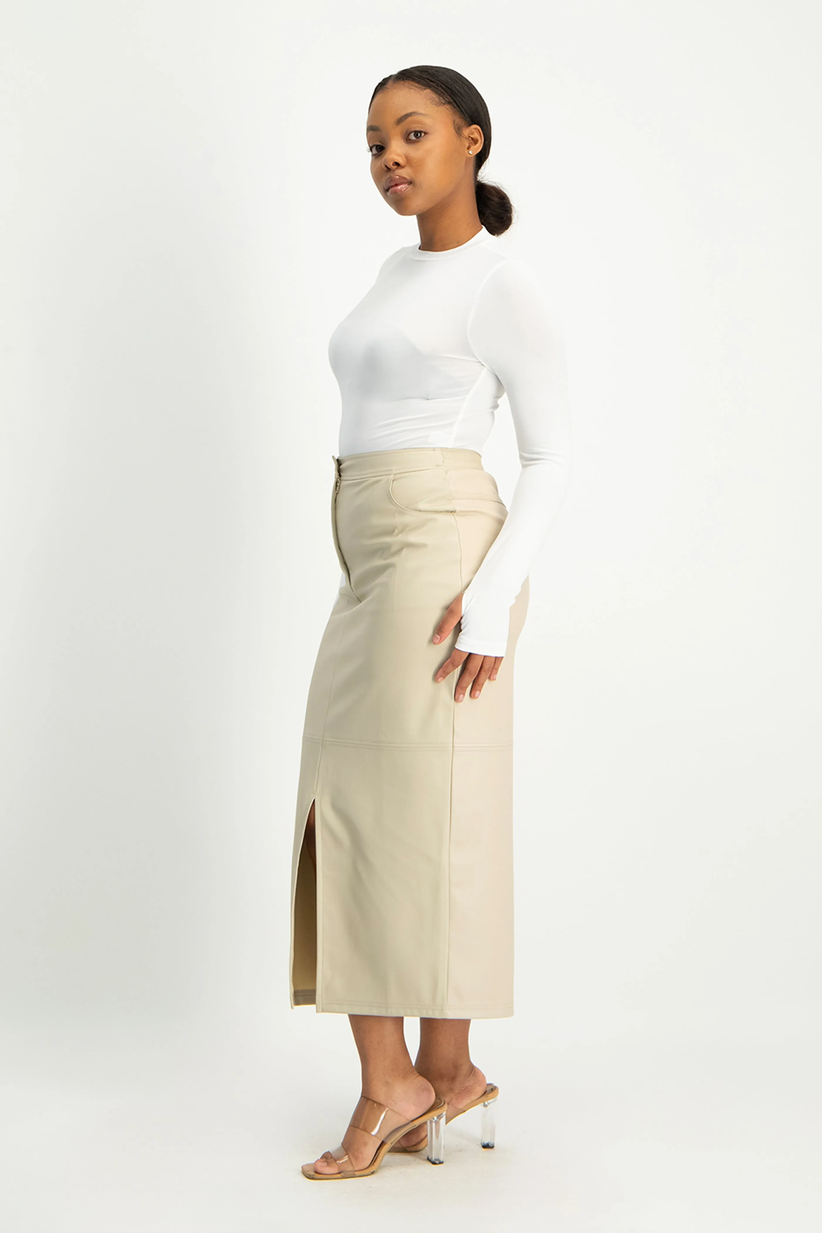 Tori Faux Leather Skirt - Ivory