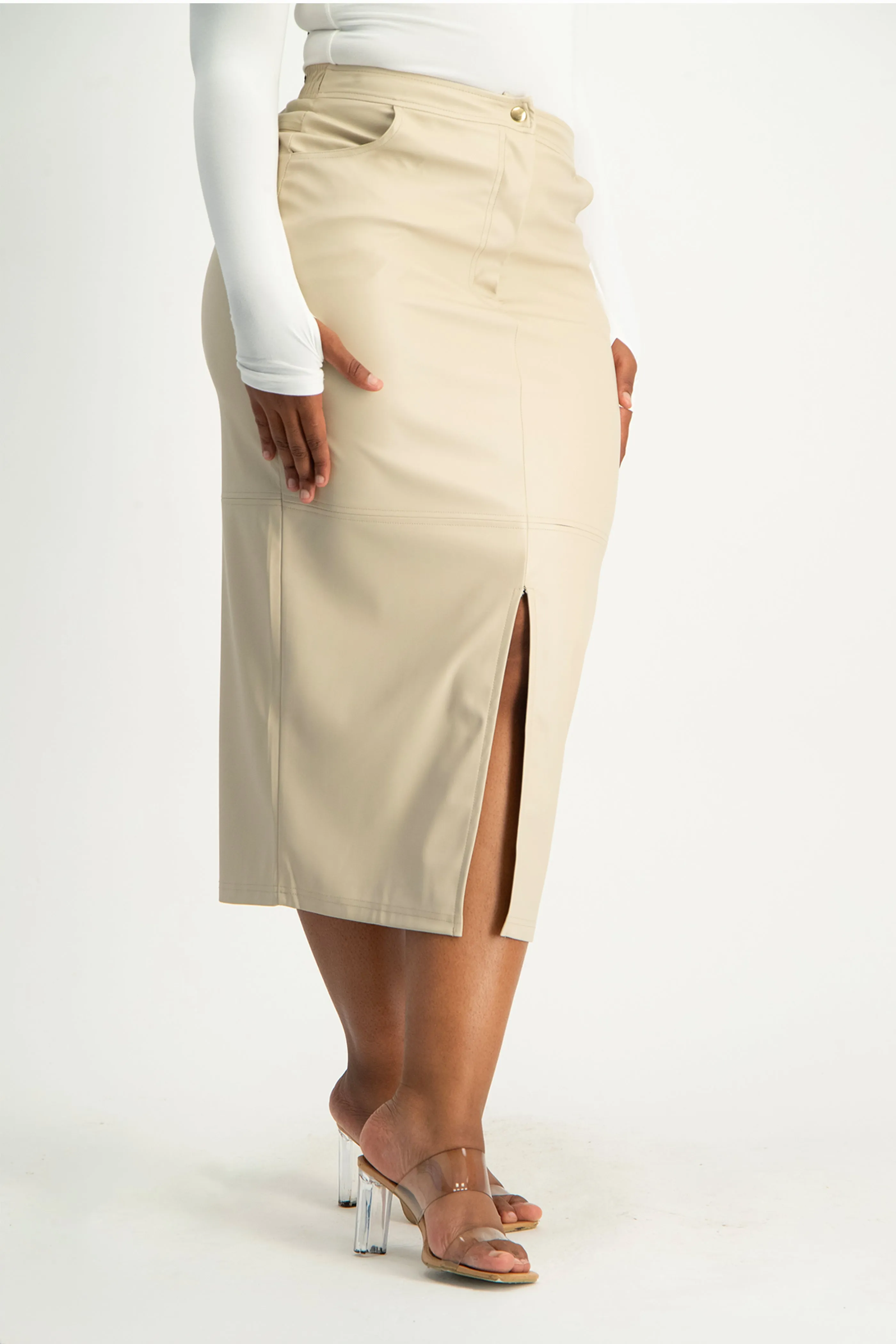 Tori Faux Leather Skirt - Ivory
