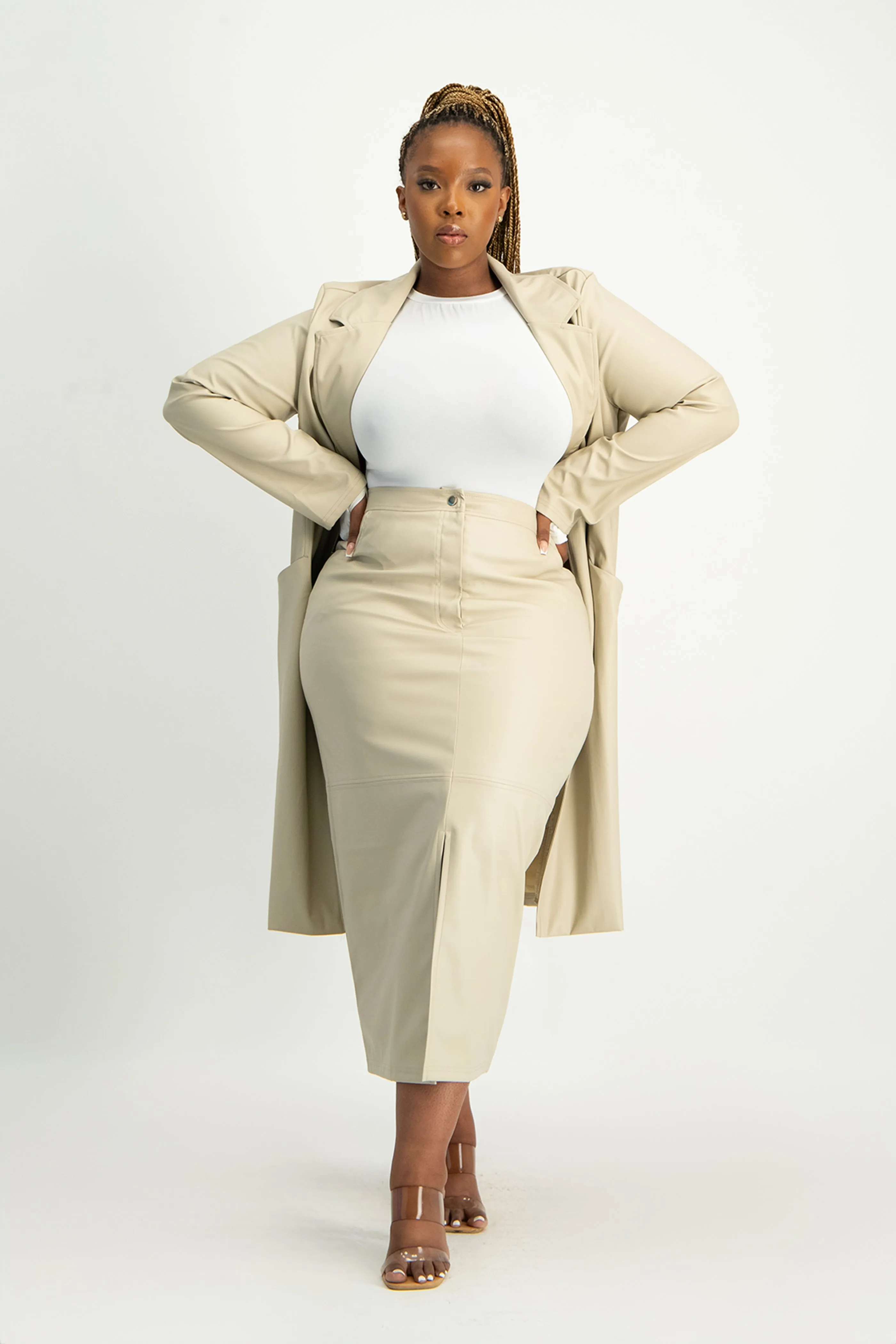 Tori Faux Leather Skirt - Ivory