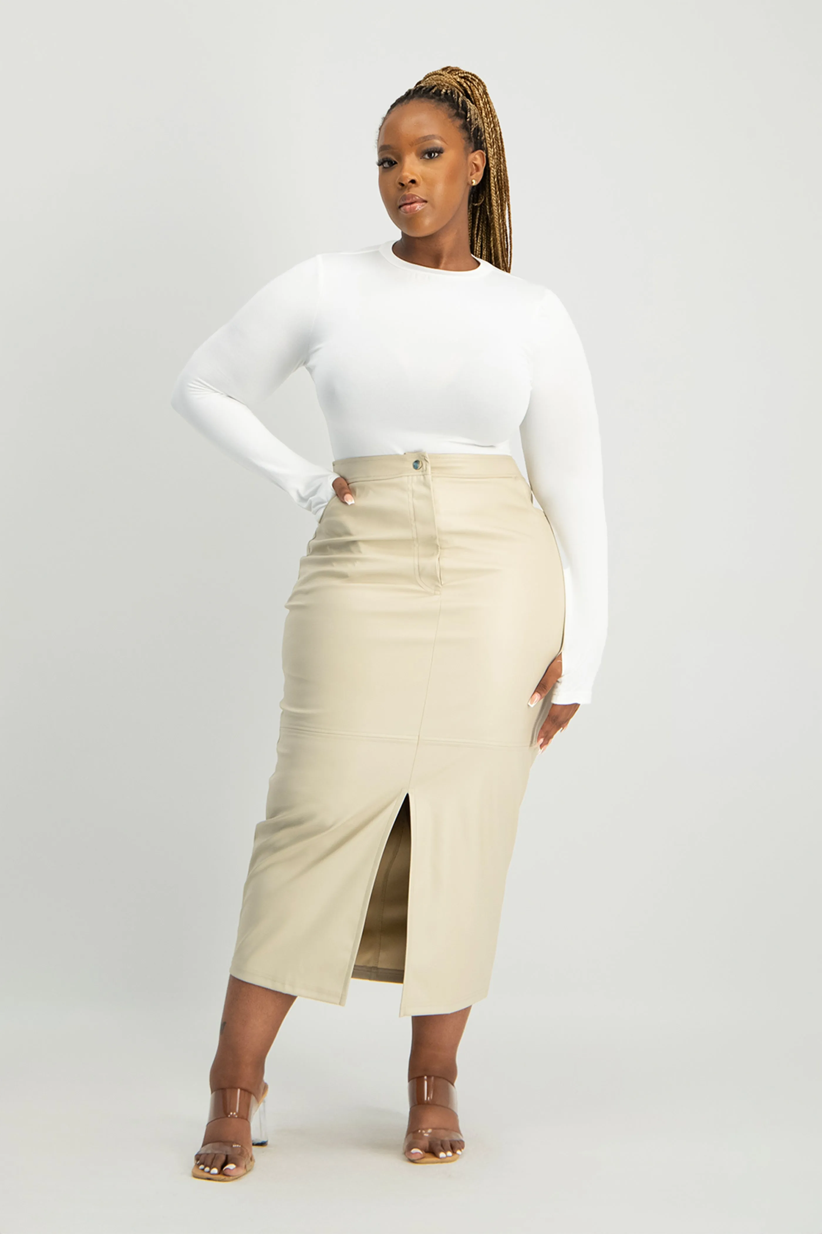 Tori Faux Leather Skirt - Ivory