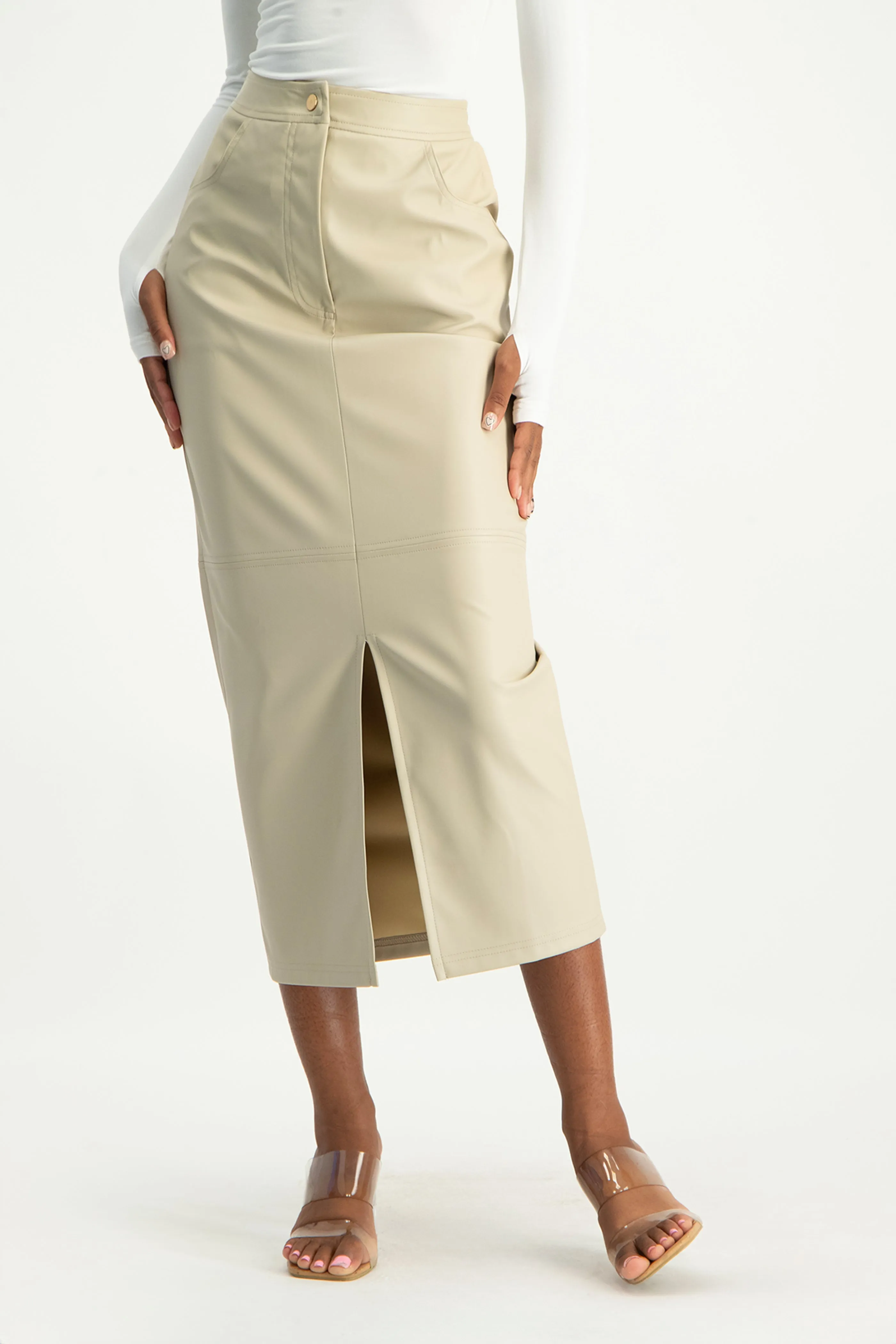 Tori Faux Leather Skirt - Ivory