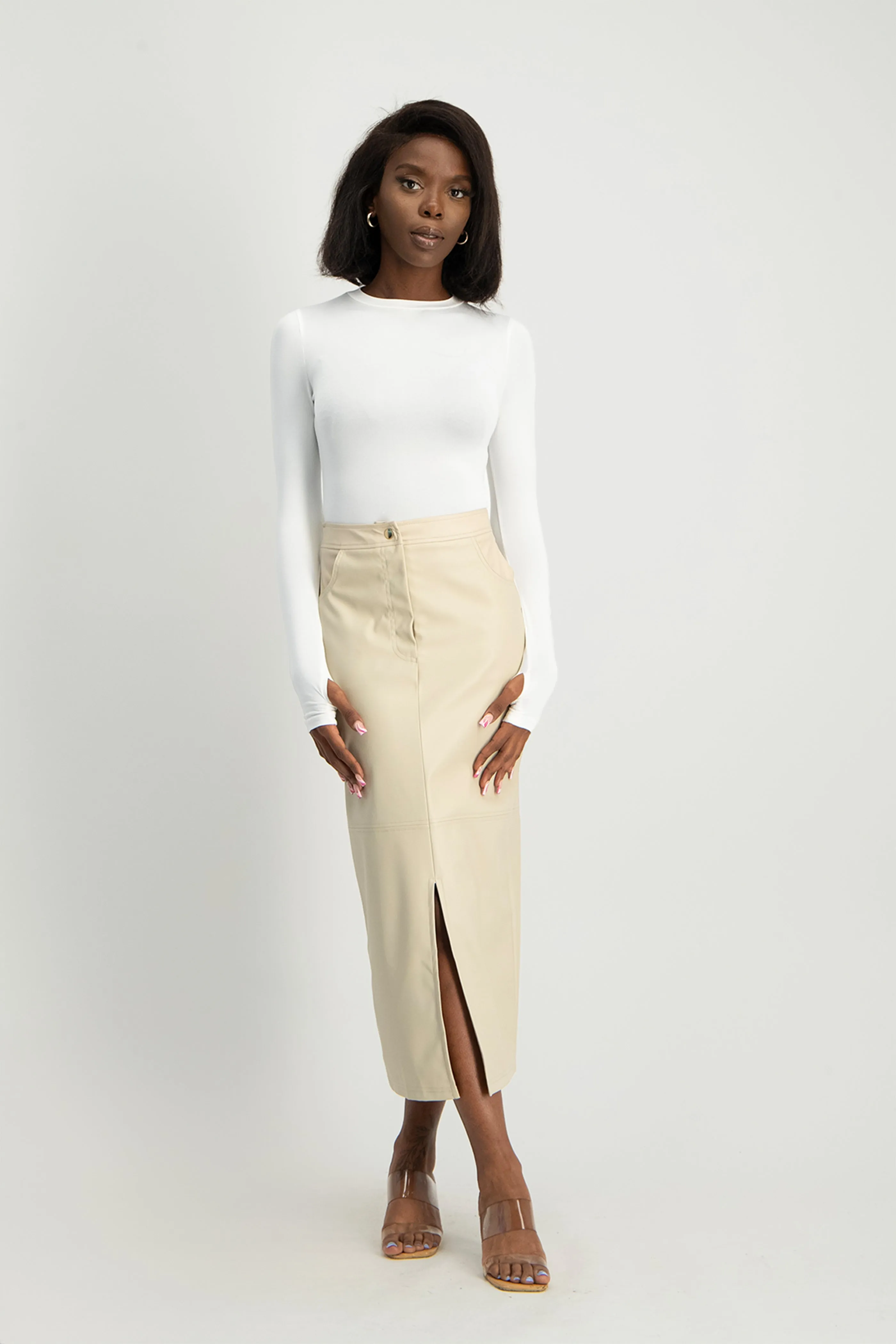 Tori Faux Leather Skirt - Ivory