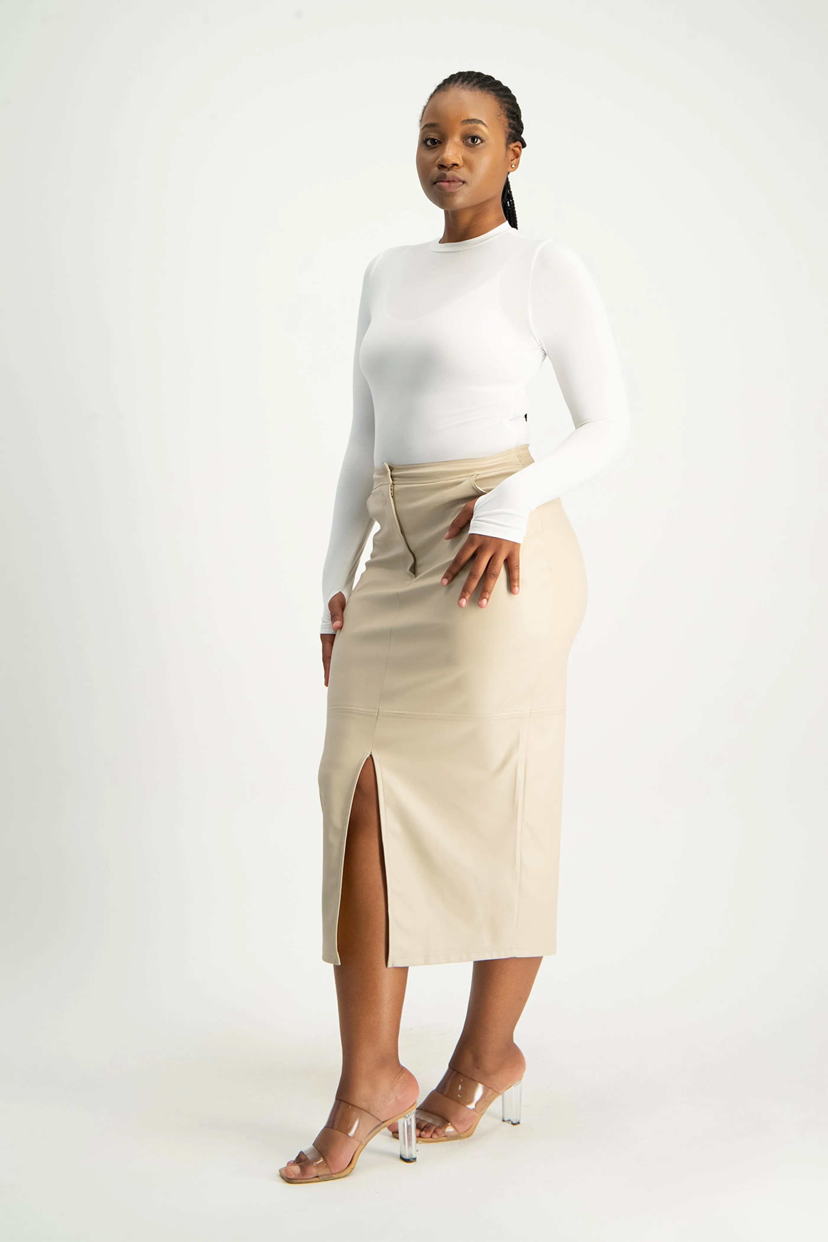 Tori Faux Leather Skirt - Ivory