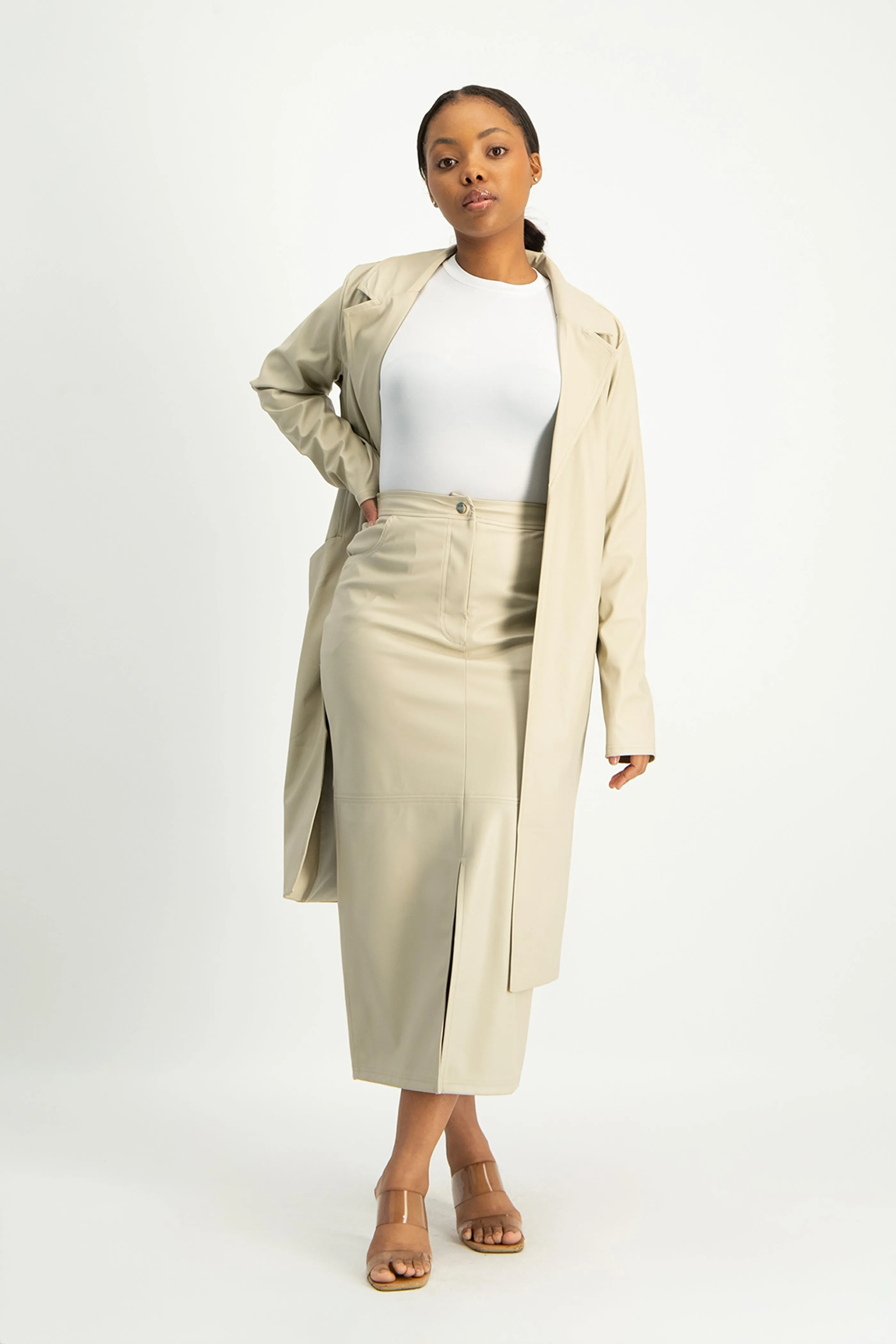 Tori Faux Leather Skirt - Ivory