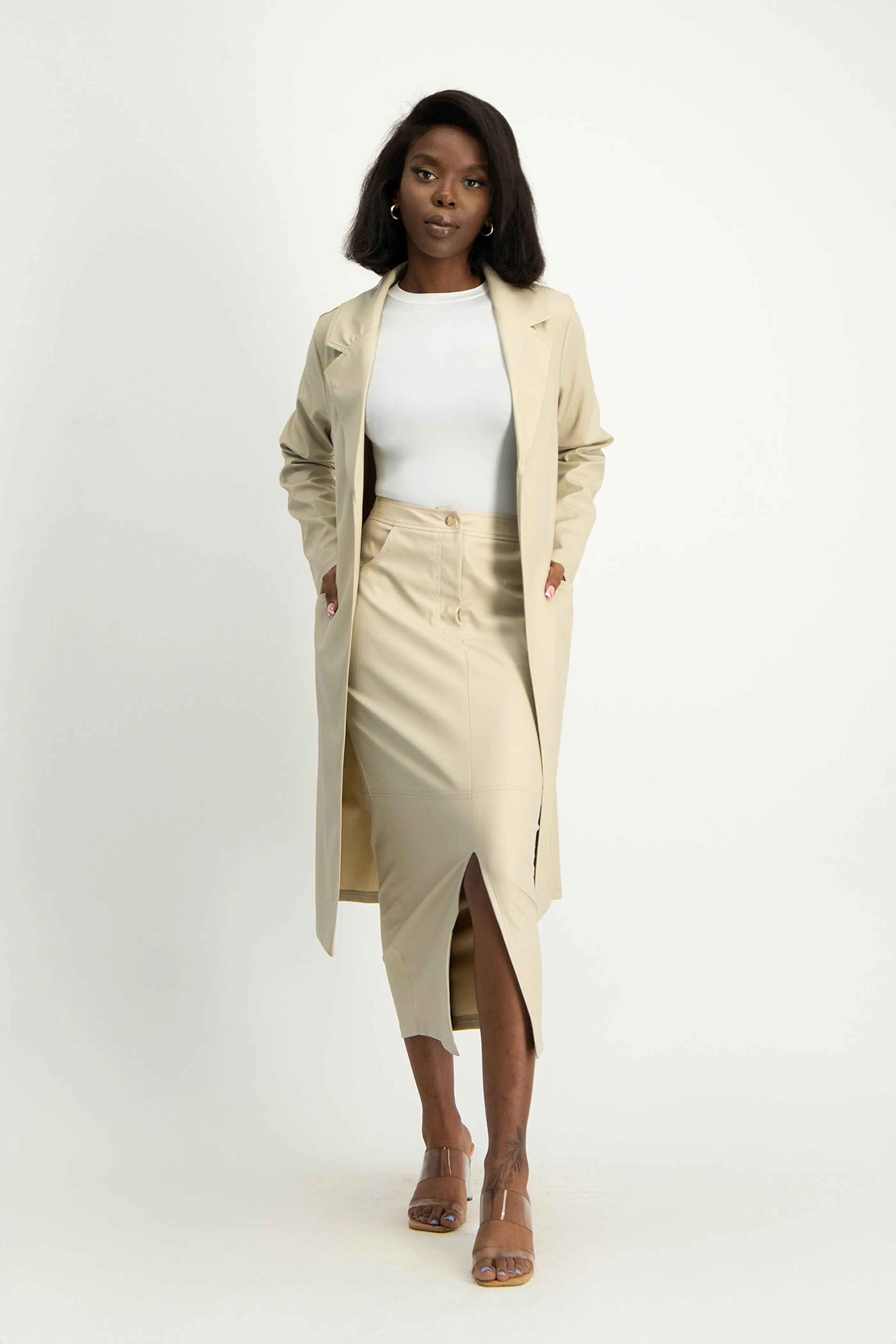Tori Faux Leather Skirt - Ivory