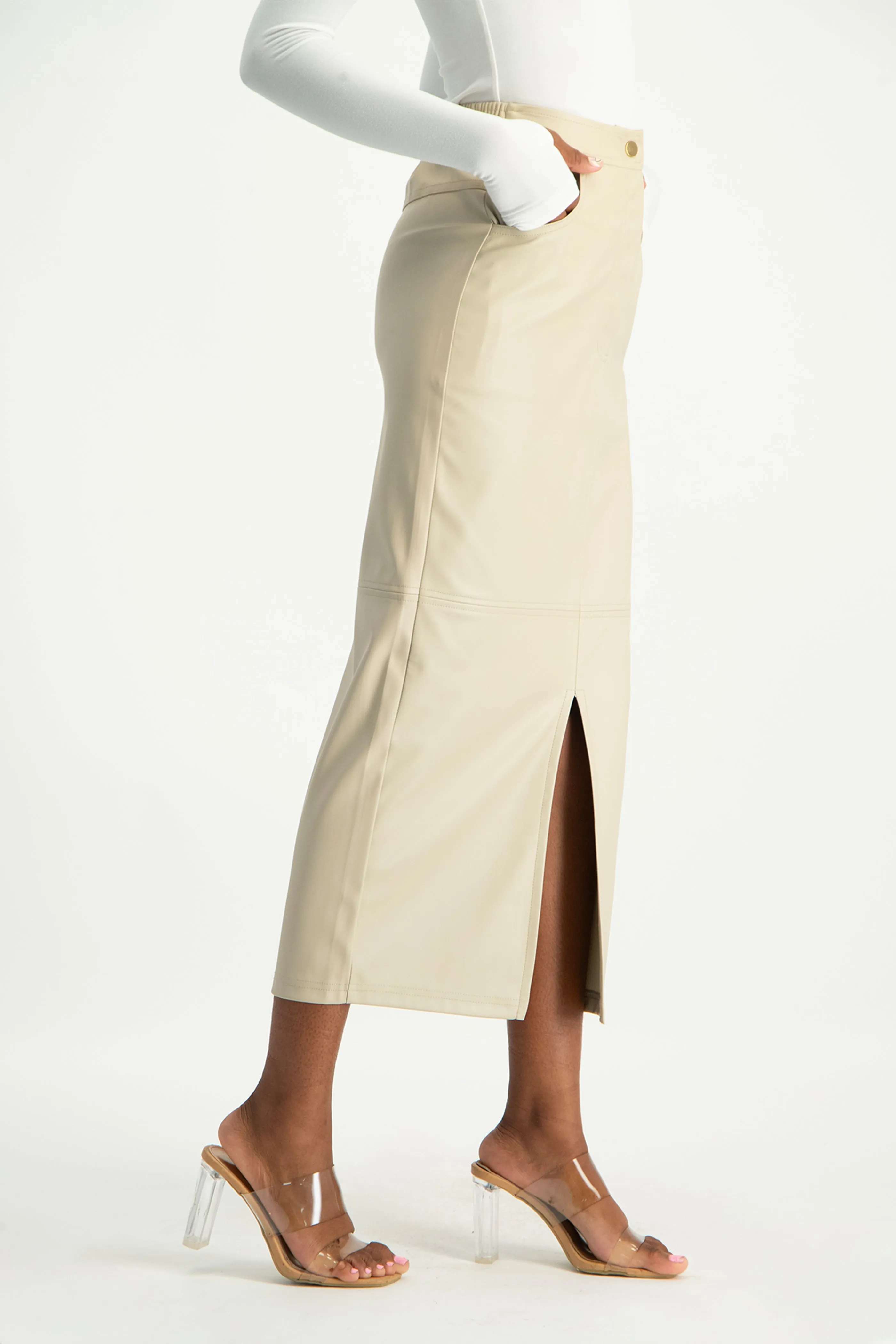 Tori Faux Leather Skirt - Ivory