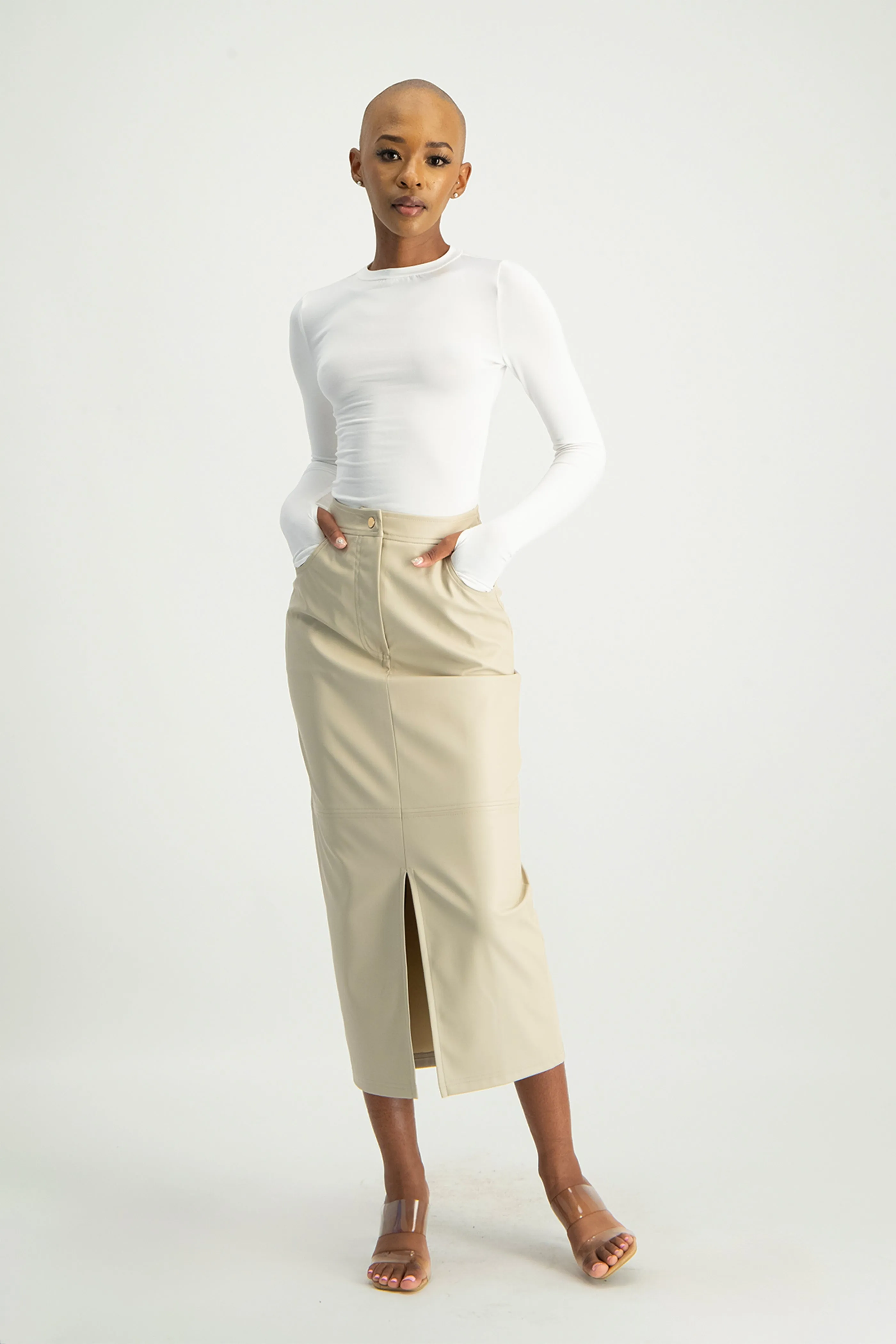 Tori Faux Leather Skirt - Ivory