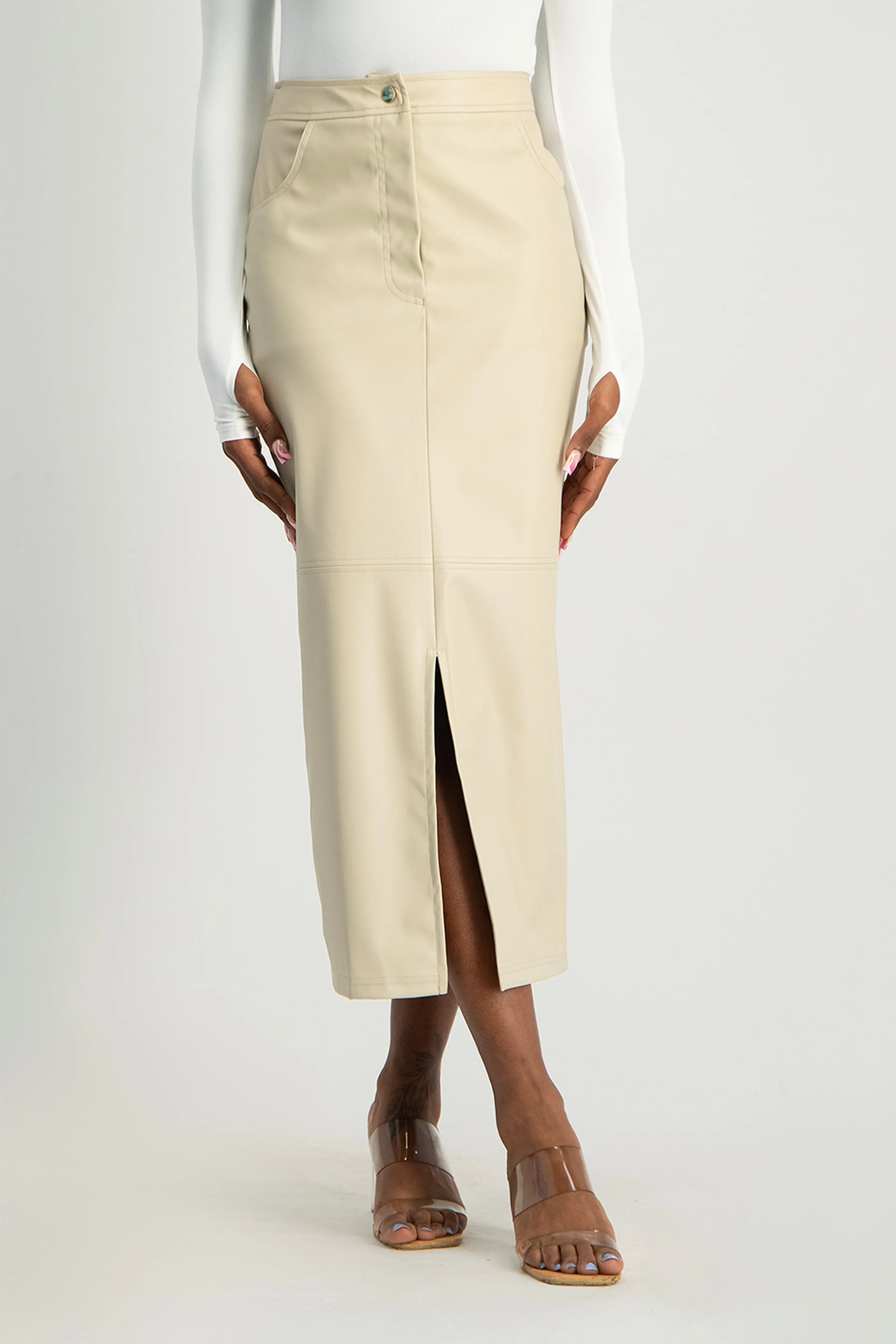 Tori Faux Leather Skirt - Ivory