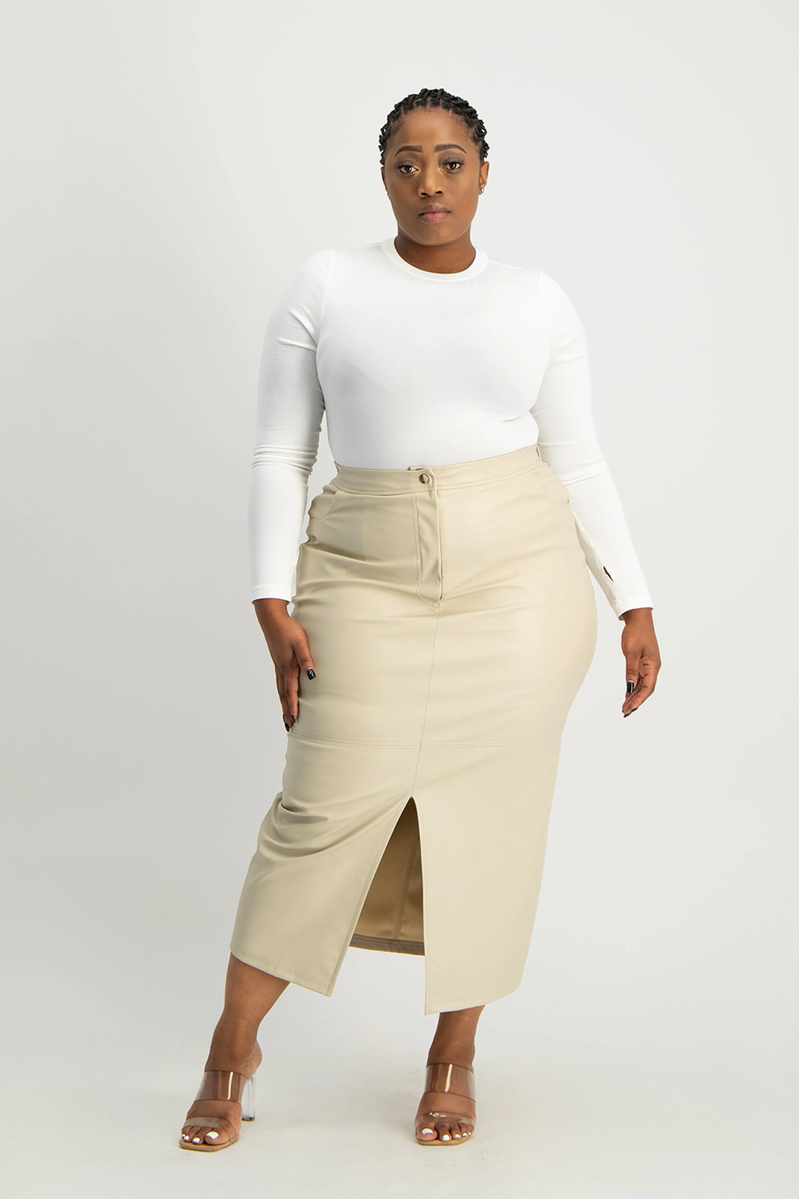 Tori Faux Leather Skirt - Ivory